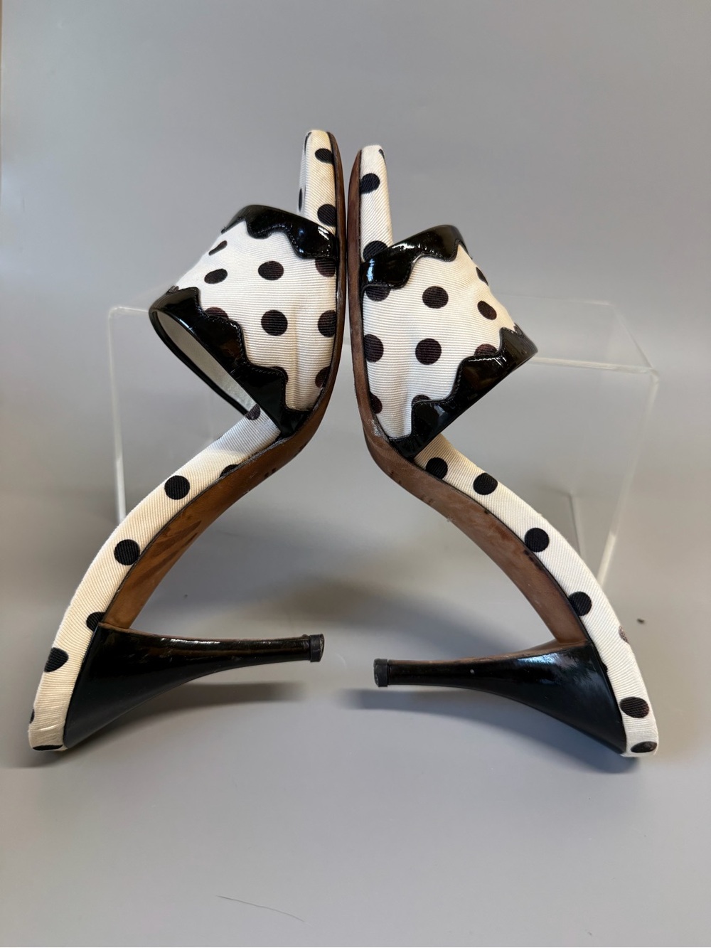Yves Saint Laurent Black and White Polka Dot Slide Sandals - Picture 6 of 10